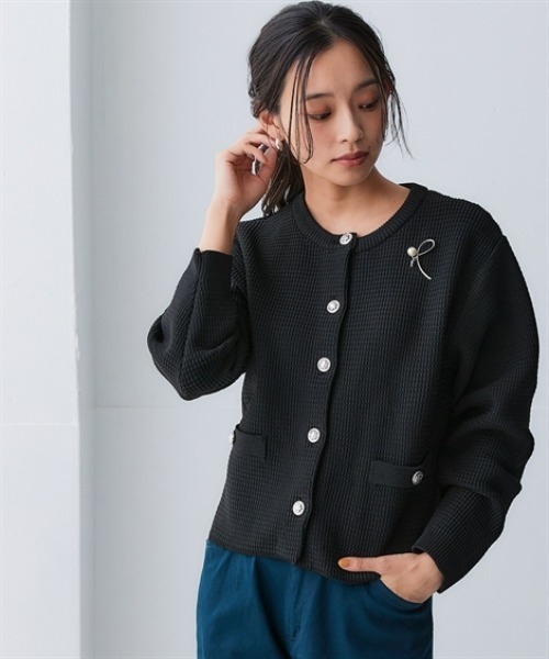 nissen（ニッセン）の「スポンジヤーン ツイード調ニットカーディガン（ハンガー干し）＜大きいサイズ有＞（カーディガン/ボレロ・レディース・ブラック/ライトグレー/オフホワイト・LL/L/M/S/3L）」の15枚目の写真