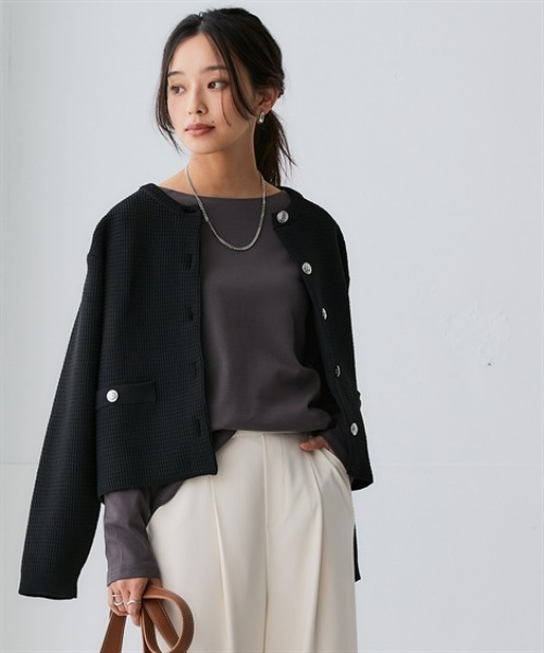 nissen（ニッセン）の「スポンジヤーン ツイード調ニットカーディガン（ハンガー干し）＜大きいサイズ有＞（カーディガン/ボレロ・レディース・ブラック/ライトグレー/オフホワイト・LL/L/M/S/3L）」の17枚目の写真