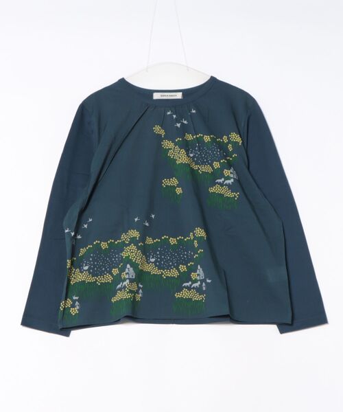 SUPER HAKKA(スーパーハッカ)の「コットンローン星花と湖プリント+ソフト天竺カットソー(Tシャツ/カットソー・レディース・イエロー/ネイビー・FREE)」の1枚目の写真