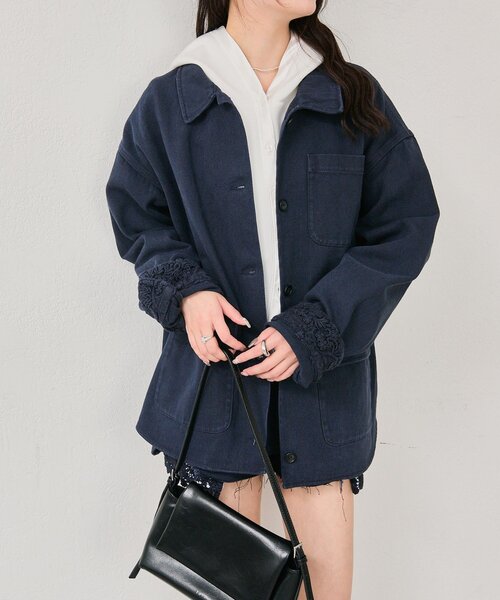 mystic（ミスティック）の「裾レースツイルジャケット（ブルゾン・レディース・ネイビー/オフホワイト・FREE）」の7枚目の写真