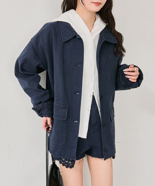 mystic（ミスティック）の「裾レースツイルジャケット（ブルゾン・レディース・ネイビー/オフホワイト・FREE）」の8枚目の写真