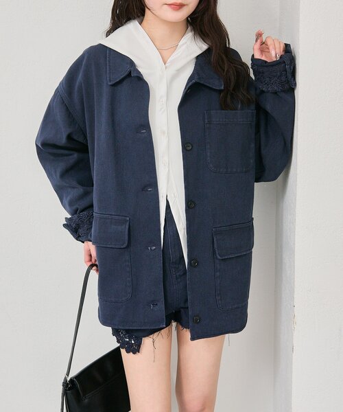 mystic（ミスティック）の「裾レースツイルジャケット（ブルゾン・レディース・ネイビー/オフホワイト・FREE）」の9枚目の写真