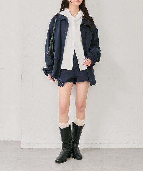 mystic（ミスティック）の「裾レースツイルジャケット（ブルゾン・レディース・ネイビー/オフホワイト・FREE）」の11枚目の写真