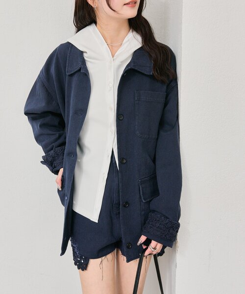 mystic（ミスティック）の「裾レースツイルジャケット（ブルゾン・レディース・ネイビー/オフホワイト・FREE）」の13枚目の写真