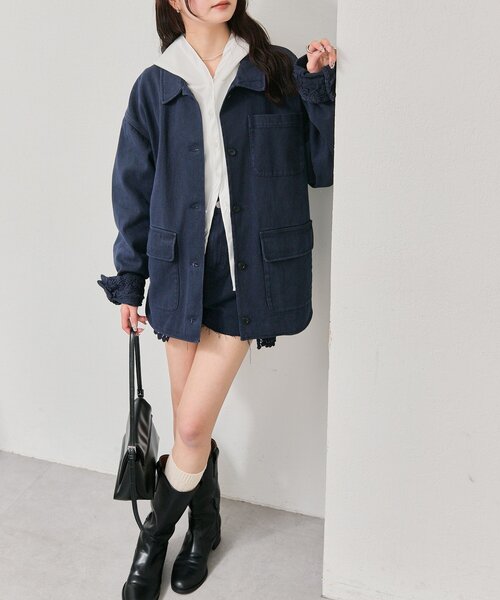 mystic（ミスティック）の「裾レースツイルジャケット（ブルゾン・レディース・ネイビー/オフホワイト・FREE）」の16枚目の写真