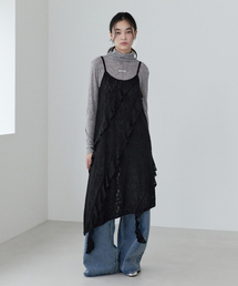 LACE RUFFLE SLEEVELESS ONEPIECE BLACK