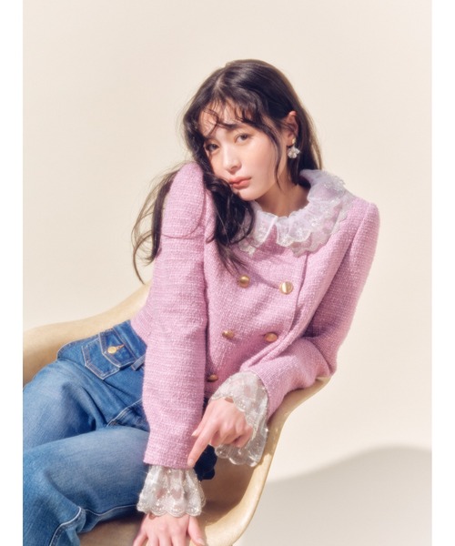 LILY BROWN（リリーブラウン）の「[L.B CANDY STOCK]スカラップビジューアタッチドジャケット（テーラードジャケット・レディース・チャコールグレー/アイボリー/ピンク・F）」の3枚目の写真