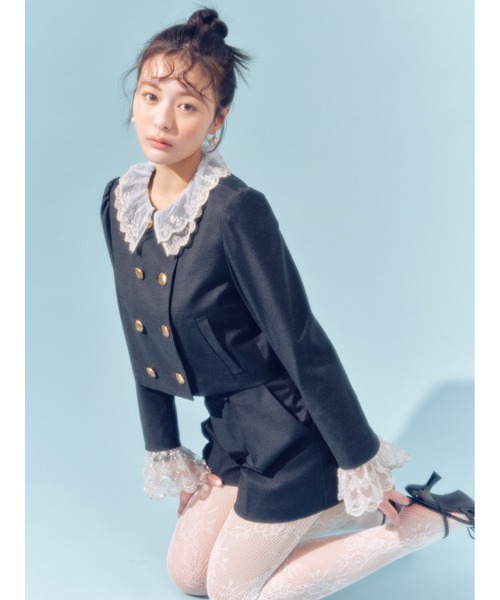 L.B CANDY STOCK]スカラップビジューアタッチドジャケット（テーラード