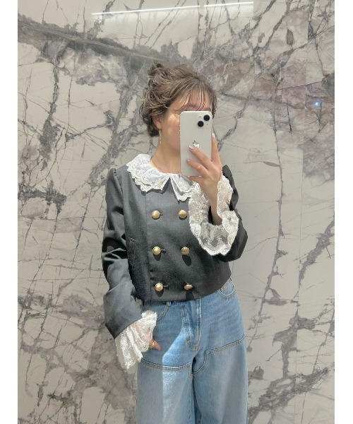 L.B CANDY STOCK]スカラップビジューアタッチドジャケット（テーラード