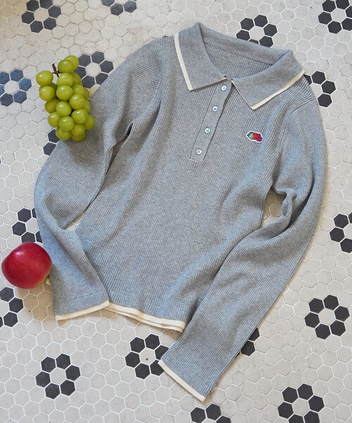 FREAK'S STORE（フリークスストア）の「FRUIT OF THE LOOM × FREAK'S STORE/フルーツオブザルーム 別注 配色レイヤード ポロニット（ニット/セーター・レディース・オフホワイト/ライトグレー/ブラウン/レッド/ネイビー・ﾌﾘ-）」の3枚目の写真