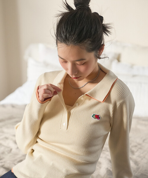 FREAK'S STORE（フリークスストア）の「FRUIT OF THE LOOM × FREAK'S STORE/フルーツオブザルーム 別注 配色レイヤード ポロニット（ニット/セーター・レディース・オフホワイト/ライトグレー/ブラウン/レッド/ネイビー・ﾌﾘ-）」の13枚目の写真