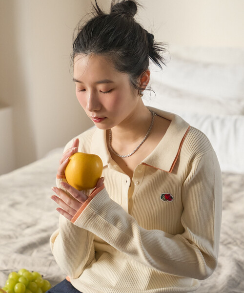 FREAK'S STORE（フリークスストア）の「FRUIT OF THE LOOM × FREAK'S STORE/フルーツオブザルーム 別注 配色レイヤード ポロニット（ニット/セーター・レディース・オフホワイト/ライトグレー/ブラウン/レッド/ネイビー・ﾌﾘ-）」の16枚目の写真