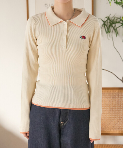 FREAK'S STORE（フリークスストア）の「FRUIT OF THE LOOM × FREAK'S STORE/フルーツオブザルーム 別注 配色レイヤード ポロニット（ニット/セーター・レディース・オフホワイト/ライトグレー/ブラウン/レッド/ネイビー・ﾌﾘ-）」の17枚目の写真