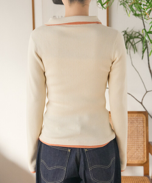 FREAK'S STORE（フリークスストア）の「FRUIT OF THE LOOM × FREAK'S STORE/フルーツオブザルーム 別注 配色レイヤード ポロニット（ニット/セーター・レディース・オフホワイト/ライトグレー/ブラウン/レッド/ネイビー・ﾌﾘ-）」の19枚目の写真