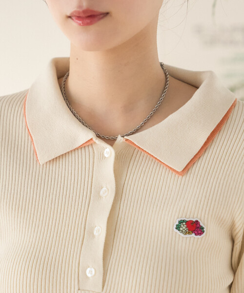 FREAK'S STORE（フリークスストア）の「FRUIT OF THE LOOM × FREAK'S STORE/フルーツオブザルーム 別注 配色レイヤード ポロニット（ニット/セーター・レディース・オフホワイト/ライトグレー/ブラウン/レッド/ネイビー・ﾌﾘ-）」の20枚目の写真