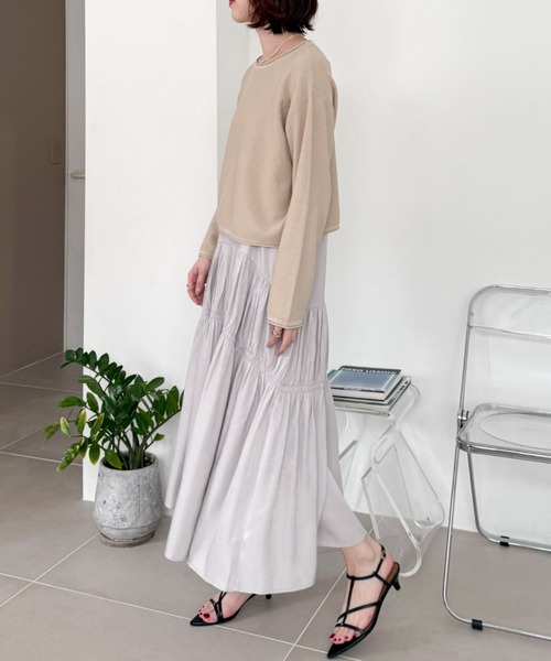 Doux archives（ドゥアルシーヴ）の「ニットＳＥＴティアードキャミワンピース（ワンピース・レディース・グレイッシュベージュ/サックスブルー/チャコールグレー・FREE）」の2枚目の写真