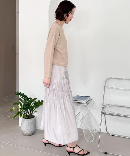 Doux archives（ドゥアルシーヴ）の「ニットＳＥＴティアードキャミワンピース（ワンピース・レディース・グレイッシュベージュ/サックスブルー/チャコールグレー・FREE）」の8枚目の写真