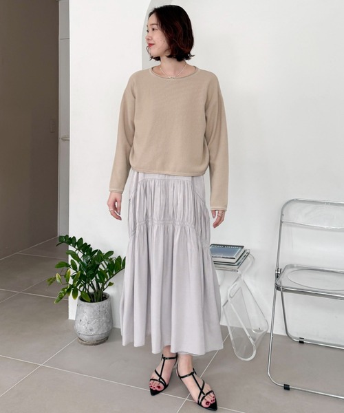 Doux archives（ドゥアルシーヴ）の「ニットＳＥＴティアードキャミワンピース（ワンピース・レディース・グレイッシュベージュ/サックスブルー/チャコールグレー・FREE）」の6枚目の写真