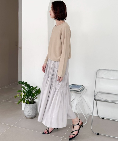 Doux archives（ドゥアルシーヴ）の「ニットＳＥＴティアードキャミワンピース（ワンピース・レディース・グレイッシュベージュ/サックスブルー/チャコールグレー・FREE）」の9枚目の写真