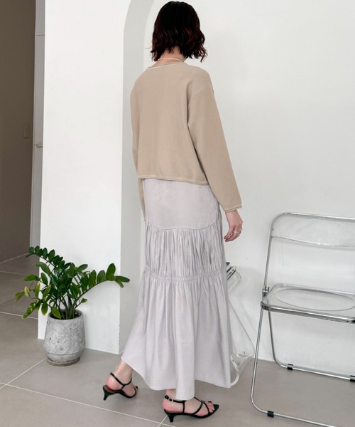 Doux archives（ドゥアルシーヴ）の「ニットＳＥＴティアードキャミワンピース（ワンピース・レディース・グレイッシュベージュ/サックスブルー/チャコールグレー・FREE）」の10枚目の写真