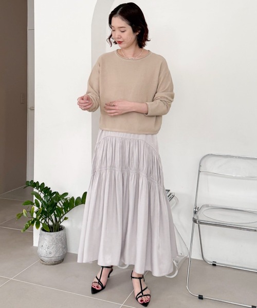 Doux archives（ドゥアルシーヴ）の「ニットＳＥＴティアードキャミワンピース（ワンピース・レディース・グレイッシュベージュ/サックスブルー/チャコールグレー・FREE）」の11枚目の写真