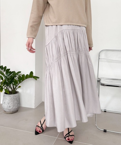 Doux archives（ドゥアルシーヴ）の「ニットＳＥＴティアードキャミワンピース（ワンピース・レディース・グレイッシュベージュ/サックスブルー/チャコールグレー・FREE）」の12枚目の写真