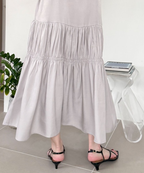 Doux archives（ドゥアルシーヴ）の「ニットＳＥＴティアードキャミワンピース（ワンピース・レディース・グレイッシュベージュ/サックスブルー/チャコールグレー・FREE）」の14枚目の写真