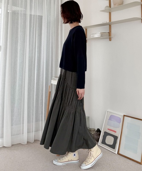 Doux archives（ドゥアルシーヴ）の「ニットＳＥＴティアードキャミワンピース（ワンピース・レディース・グレイッシュベージュ/サックスブルー/チャコールグレー・FREE）」の22枚目の写真