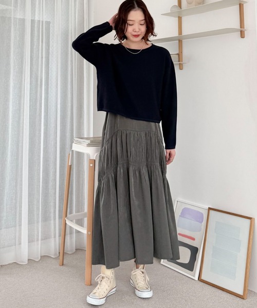 Doux archives（ドゥアルシーヴ）の「ニットＳＥＴティアードキャミワンピース（ワンピース・レディース・グレイッシュベージュ/サックスブルー/チャコールグレー・FREE）」の21枚目の写真