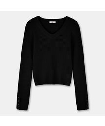 ODER（オディエール）の「バックテイルリブボタンプルオーバー-ブラック（ニット/セーター）」