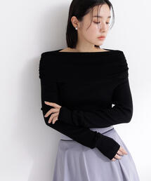 オフショルリボンドッキングニット（ニット/セーター）｜Rirandture
