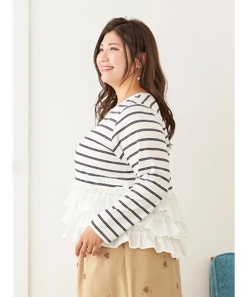Re-J&SUPURE（リジェイアンドスプル）の「【大きいサイズ】【Sasaki Mikiコラボ】3段フリルトップス（Tシャツ/カットソー・レディース・A/グレー・XX-LARGE/XXXX-LARGE/XXX-LARGE）」の5枚目の写真