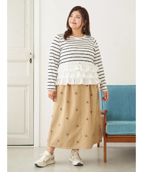 Re-J&SUPURE（リジェイアンドスプル）の「【大きいサイズ】【Sasaki Mikiコラボ】3段フリルトップス（Tシャツ/カットソー・レディース・A/グレー・XX-LARGE/XXXX-LARGE/XXX-LARGE）」の7枚目の写真