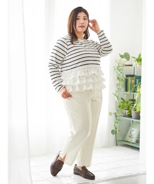 Re-J&SUPURE（リジェイアンドスプル）の「【大きいサイズ】【Sasaki Mikiコラボ】3段フリルトップス（Tシャツ/カットソー・レディース・A/グレー・XX-LARGE/XXXX-LARGE/XXX-LARGE）」の16枚目の写真