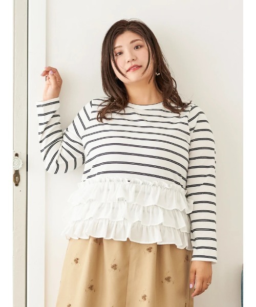 Re-J&SUPURE（リジェイアンドスプル）の「【大きいサイズ】【Sasaki Mikiコラボ】3段フリルトップス（Tシャツ/カットソー・レディース・A/グレー・XX-LARGE/XXXX-LARGE/XXX-LARGE）」の3枚目の写真