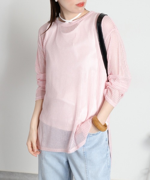 cepo(セポ)の「シアーストライプロングスリーブプルオーバー(Tシャツ/カットソー・レディース・ホワイト/ピンク/ブラック/グレー・M)」の4枚目の写真