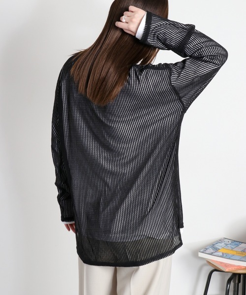 cepo(セポ)の「シアーストライプロングスリーブプルオーバー(Tシャツ/カットソー・レディース・ホワイト/ピンク/ブラック/グレー・M)」の21枚目の写真