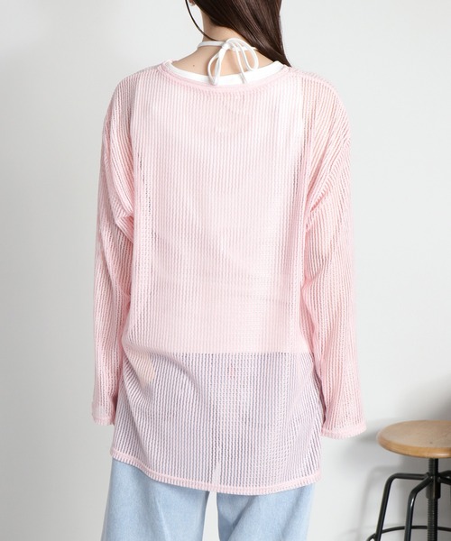 cepo(セポ)の「シアーストライプロングスリーブプルオーバー(Tシャツ/カットソー・レディース・ホワイト/ピンク/ブラック/グレー・M)」の7枚目の写真