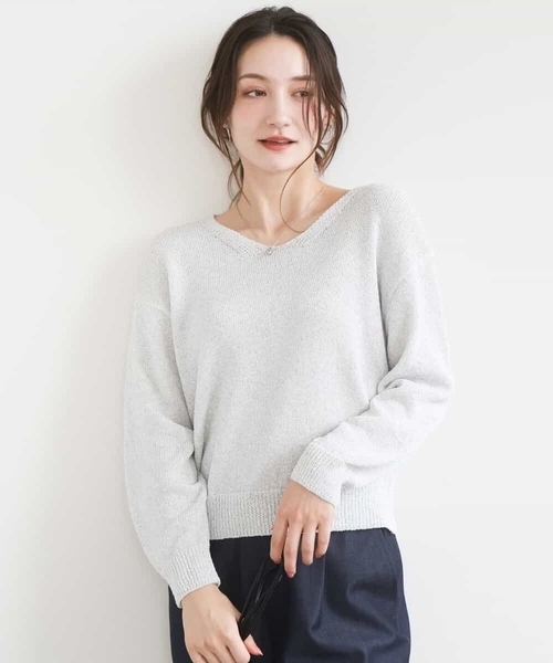 MK MICHEL KLEIN（エムケーミッシェルクラン）の「[洗える]ラメ入りノットヤーンVネックニット（ニット/セーター・レディース・ライトブルー/シルバー・38）」の15枚目の写真