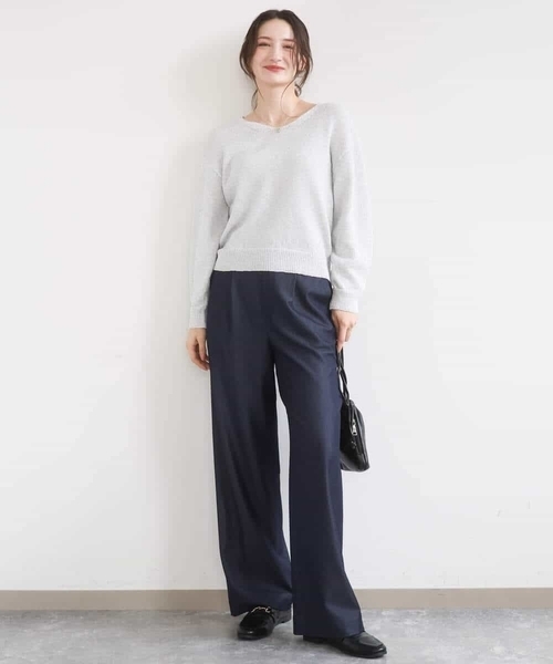 MK MICHEL KLEIN（エムケーミッシェルクラン）の「[洗える]ラメ入りノットヤーンVネックニット（ニット/セーター・レディース・ライトブルー/シルバー・38）」の12枚目の写真
