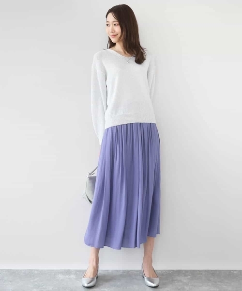 MK MICHEL KLEIN（エムケーミッシェルクラン）の「[洗える]ラメ入りノットヤーンVネックニット（ニット/セーター・レディース・ライトブルー/シルバー・38）」の10枚目の写真
