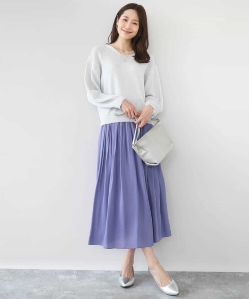 MK MICHEL KLEIN（エムケーミッシェルクラン）の「[洗える]ラメ入りノットヤーンVネックニット（ニット/セーター・レディース・ライトブルー/シルバー・38）」の9枚目の写真