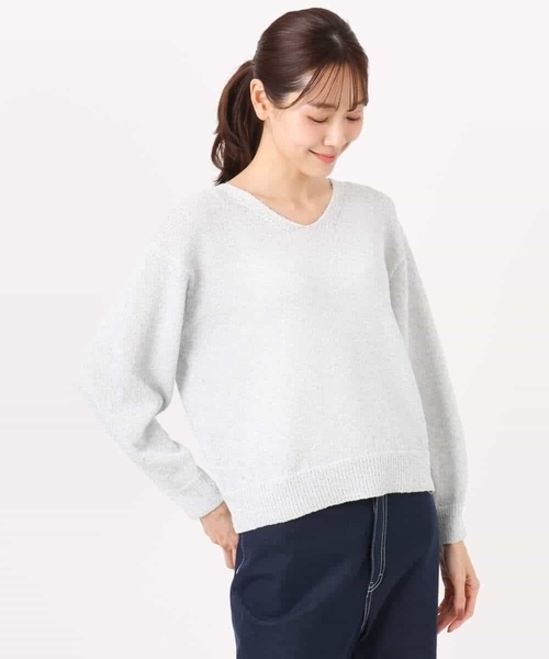 MK MICHEL KLEIN（エムケーミッシェルクラン）の「[洗える]ラメ入りノットヤーンVネックニット（ニット/セーター・レディース・ライトブルー/シルバー・38）」の17枚目の写真