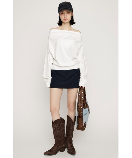 SLY（スライ）の「TUCKED OFFSHOULDER TOPS オフショルダースウェットトップス 春服 トレーナー（スウェット・レディース・ホワイト/ライトイエロー/杢グレー/ブラック・FREE）」の21枚目の写真