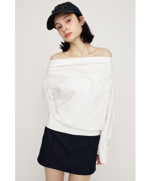 SLY（スライ）の「TUCKED OFFSHOULDER TOPS オフショルダースウェットトップス 春服 トレーナー（スウェット・レディース・ホワイト/ライトイエロー/杢グレー/ブラック・FREE）」の22枚目の写真