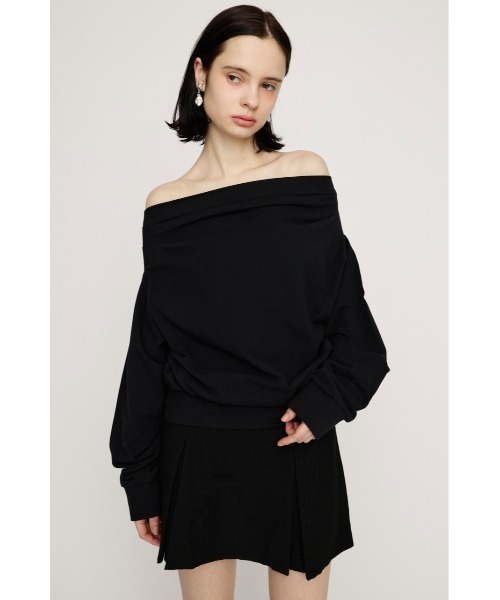 SLY（スライ）の「TUCKED OFFSHOULDER TOPS オフショルダースウェットトップス 春服 トレーナー（スウェット・レディース・ホワイト/ライトイエロー/杢グレー/ブラック・FREE）」の5枚目の写真