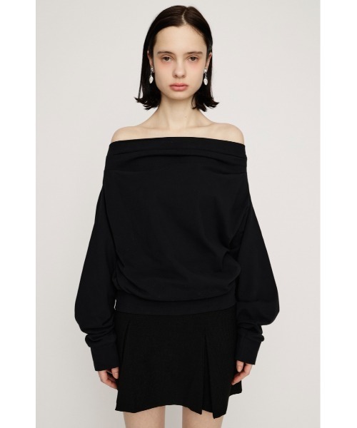 SLY（スライ）の「TUCKED OFFSHOULDER TOPS オフショルダースウェットトップス 春服 トレーナー（スウェット・レディース・ホワイト/ライトイエロー/杢グレー/ブラック・FREE）」の6枚目の写真