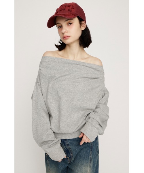 SLY（スライ）の「TUCKED OFFSHOULDER TOPS オフショルダースウェットトップス 春服 トレーナー（スウェット・レディース・ホワイト/ライトイエロー/杢グレー/ブラック・FREE）」の7枚目の写真