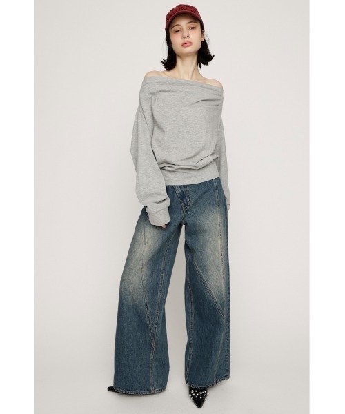 SLY（スライ）の「TUCKED OFFSHOULDER TOPS オフショルダースウェットトップス 春服 トレーナー（スウェット・レディース・ホワイト/ライトイエロー/杢グレー/ブラック・FREE）」の8枚目の写真