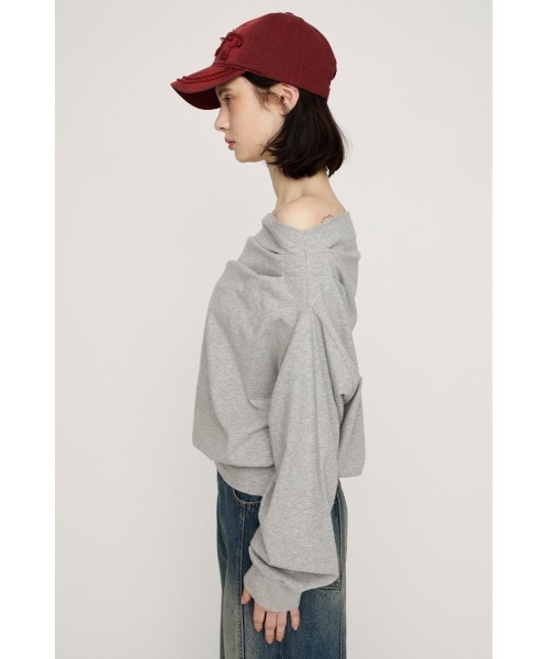 SLY（スライ）の「TUCKED OFFSHOULDER TOPS オフショルダースウェットトップス 春服 トレーナー（スウェット・レディース・ホワイト/ライトイエロー/杢グレー/ブラック・FREE）」の11枚目の写真